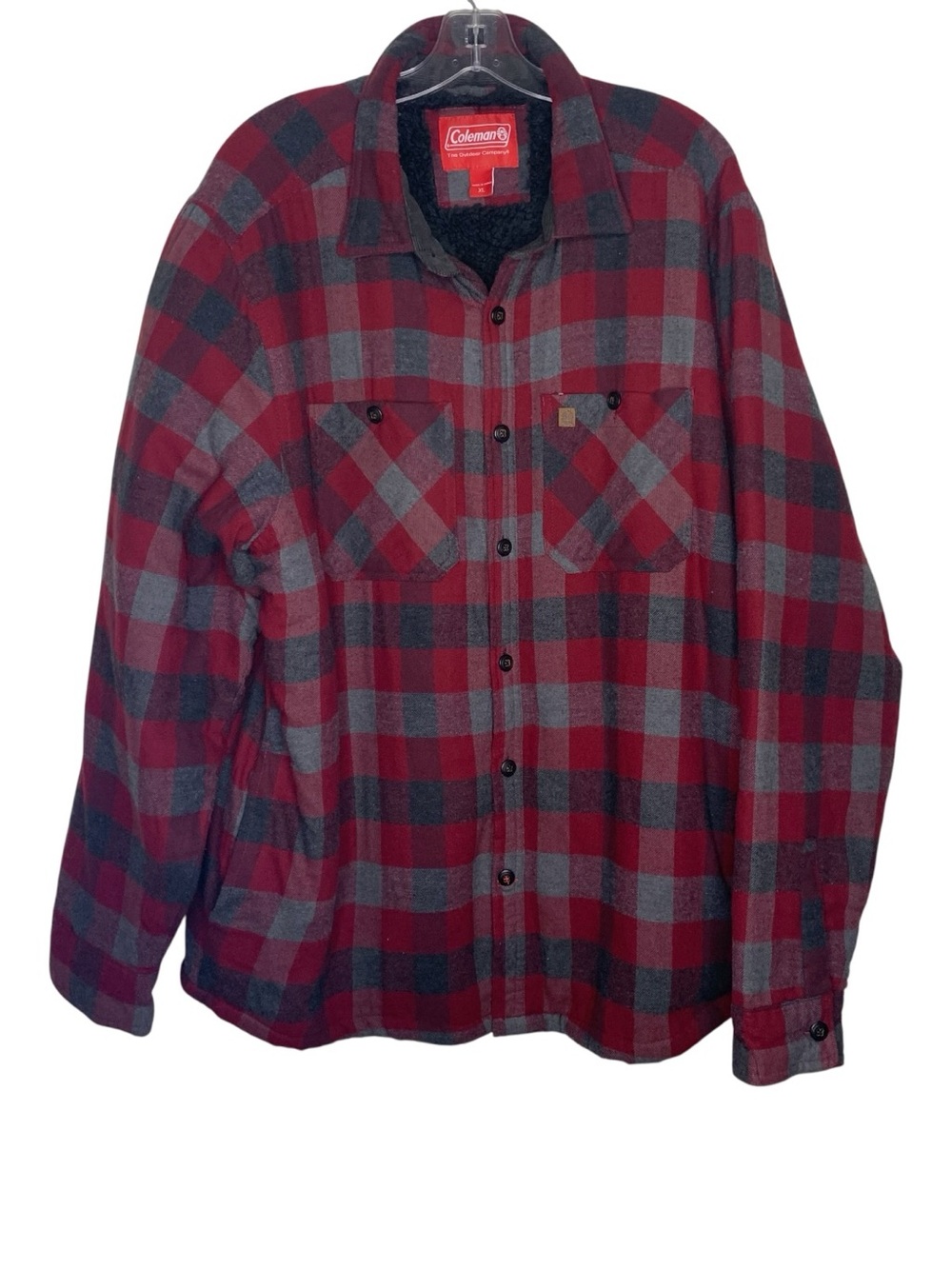 Coleman Fleece Lined Plaid Flannel Shirt Jacket Red Gray Men’s XL ZF8M4042